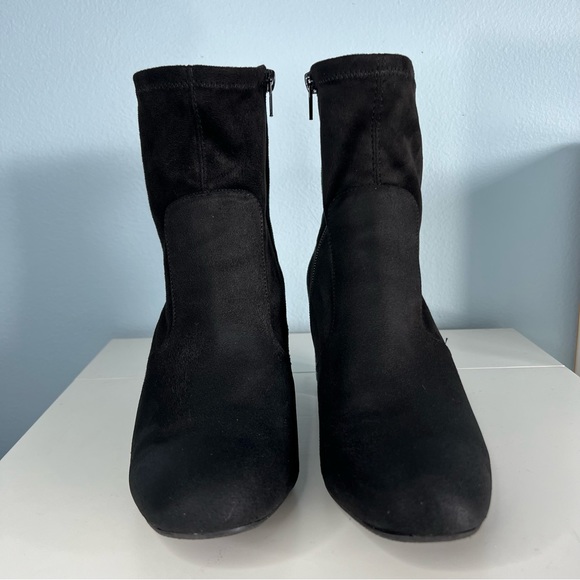 Nicole Carina Black Velvet-Suede Block Heel Ankle Boots 9M - Picture 2 of 5